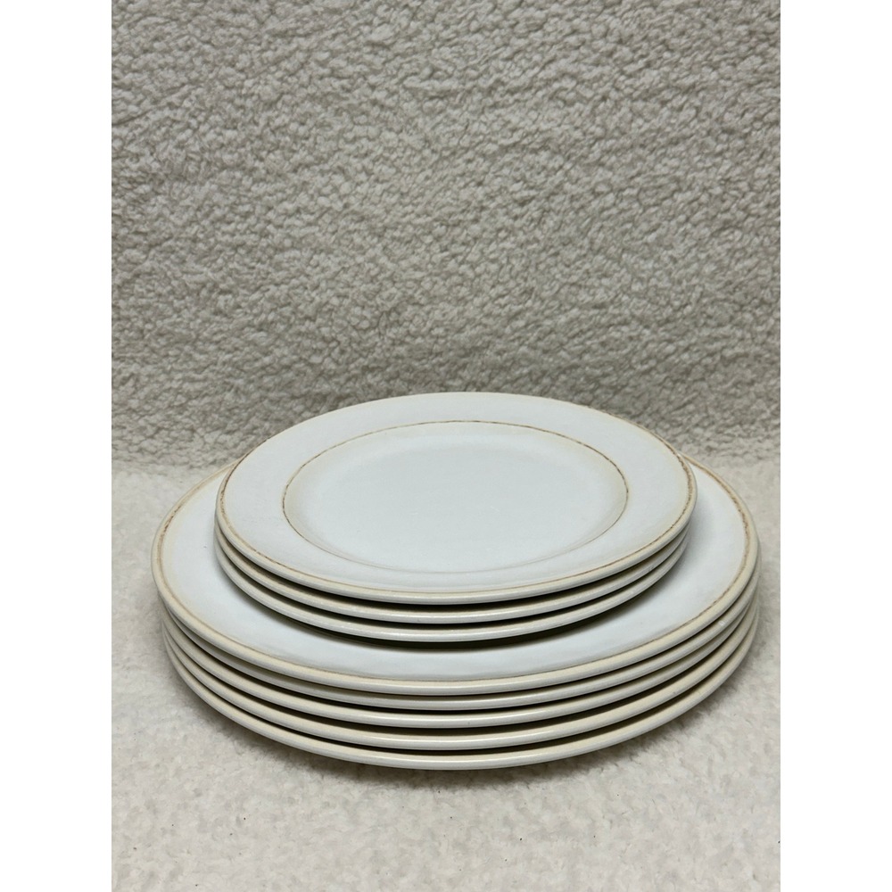 Unbranded Durable Plate Set 8pc White Brown Rim Dinner Salad Plates